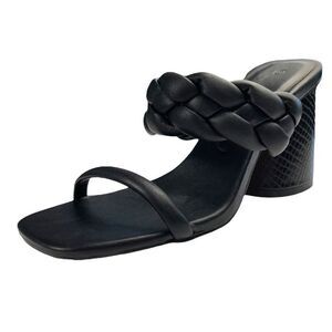 Rilista Women's Black Square Open Toe Braided Strap Slide Sandals Size 8 M